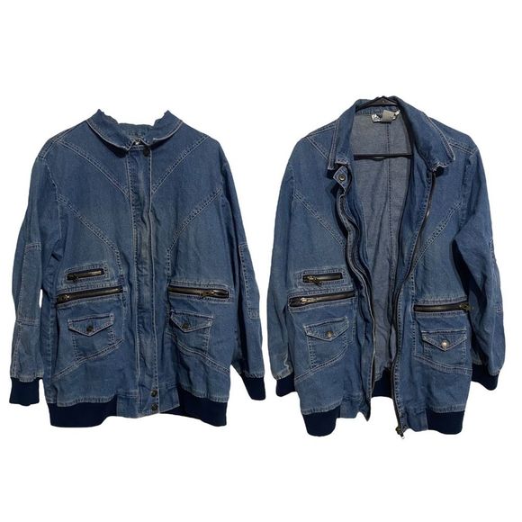 Denim 24/7 Jackets & Blazers - Denim 24/7 Vintage Zipper Detail Denim Jacket Plus Size 18W